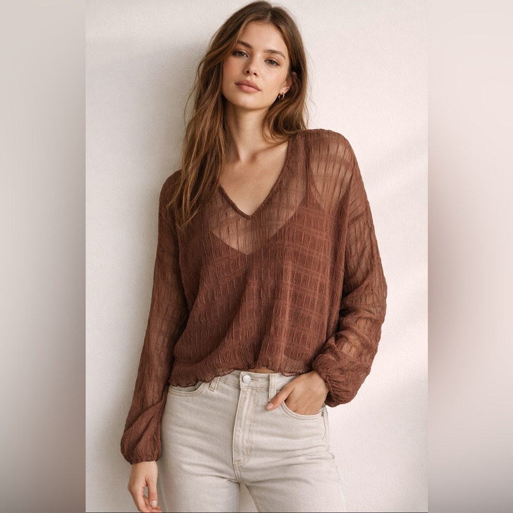 Guido Maria Kretschmer Women Brown Gina Sheer Blouse Top Size 38 M Lightweight